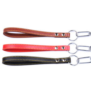 Perro fuerte de acero de Primavera de cadena de enlace chapado en cromo correa de perro con mango de cuero - Product Image 3