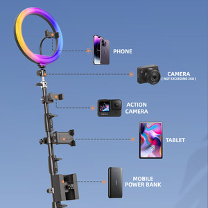 360 Degree Rotating Photo Booth Stand With Multi Color Ring Light For Smartphones Indoor Outdoor Use - Product Image 1