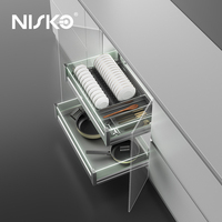 Nisko Unité de rangement de cuisine à lumière LED avec panier déroulant électrique Meubles d'organisation en verre en aluminium