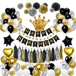 Kit Decorazioni per Feste di Compleanno Palloncini con Coriandoli e Pompon di Carta Nero Oro per 18°, 21°, 30°, 40° Compleanno - Product Image 1