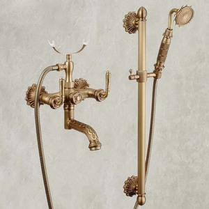 Grifo de bañera antiguo de latón Juego de ducha simple incorporado Cabezal de ducha de mano Grifo de agua fría y caliente - Product Image 3