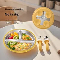 Nouvelle assiette ronde en silicone écologique moderne, motif uni, 20 cm, 4 ventouses, ensemble de vaisselle pour bébé