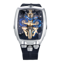 Montre mécanique automatique squelette Tonneau pour hommes, cadran creux 3D motif robot, aiguilles lumineuses, bracelet en silicone, vente en gros