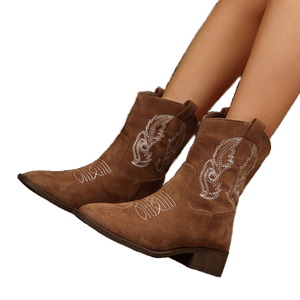 Botas Cortas de Tacón Grueso para Mujer, Otoño/Invierno 2026, Suela de Goma Sólida, Estilo Retro Vaquero Occidental - Product Image 1