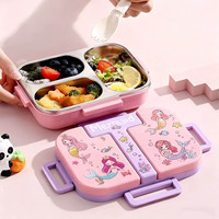 600ml Schüler-Silikon-Lunchbox mit Individueller Abdichtung Auslaufsicheres Plastikdesign 3 Fächer PP Faltbarer Löffel für Kinder