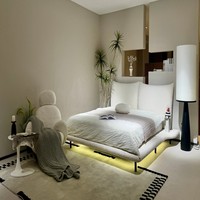 Lit moderne VONLIVA avec revêtement en cuir, cadre en bois massif, taille king, tiroir de rangement, armoire latérale, lit pour chambre d'enfant