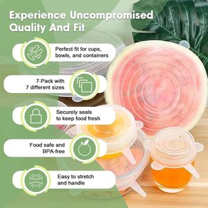 Lot de 7 couvercles extensibles réutilisables en silicone et couvercles hermétiques pour la conservation des aliments – Couvercles de bols ronds souples en silicone - Product Image 4