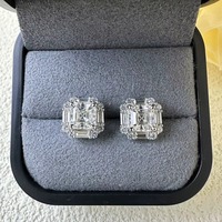 Boucles d'oreilles clous carrées en argent sterling S925 plaqué rhodium avec zircons cubiques, bijoux de fiançailles pour femme, cadeau