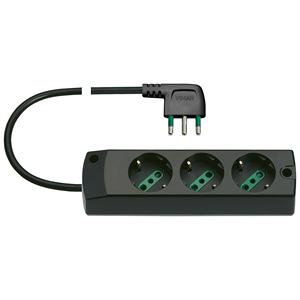 Vimar Power Strip 3 Outlets 17.5cm Black 90 Degree Plug - Product Image 1