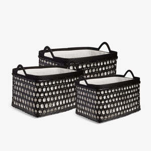 Paniers de rangement Hexa en rotin pliables en PP, tissu de bambou, osier et plastique pour la cuisine ou la salle de bain, couleur noir expresso - Product Image 1