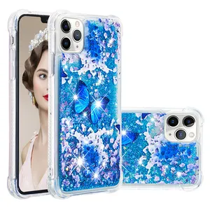 Lovebay-coque de téléphone portable TPU, liquide scintillant et résistant aux chocs, pare-choc anti-rayures, paillettes papillons, pour iPhone 11