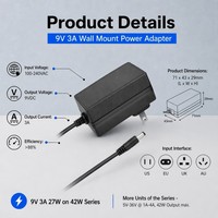 Adaptateur d'alimentation à découpage AC/DC 9V 3000mA 27W pour cartes Arduino, tourne-disques, vélo Schwinn, tire-lait, adaptateur d'alimentation 9V 3A