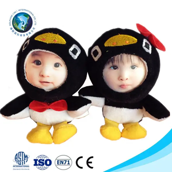カスタム新しい3D写真顔ソフトおもちゃかわいいカップルペンギンおもちゃぬいぐるみ3D顔人形