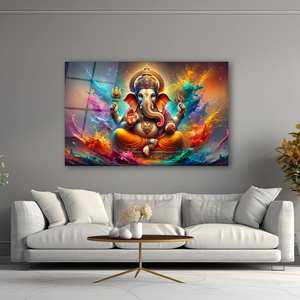 Affiche murale <span class=keywords><strong>indienne</strong></span> de haute qualité avec peinture sur verre représentant le dieu hindou Ganesha et l'éléphant, décoration religieuse pour la maison - Product Image 1