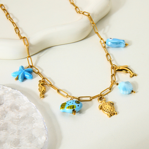 Hợp thời trang 18K vàng sao biển vỏ rùa mô hình động vật Mặt dây chuyền thép không gỉ Dây chuyền joyas de acero inoxidable AL por thị trưởng - Product Image 3