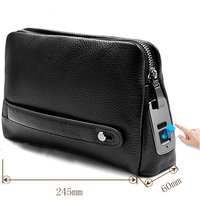 Sac à main d'affaires en cuir véritable noir hommes sac d'empreintes digitales avec chargeur usb avec fermeture éclair déverrouiller par doigt
