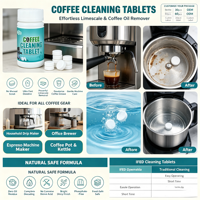 Tablettes nettoyantes pour circuit de brassage de café, à pénétration profonde, éliminent les résidus de café et de graisse, rafraîchissent le goût.