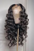 Perruque Cheveux Humains Ondulés HD Effet Vague Naturelle Sans Colle Densité 250% Perruques Bouclées Lace Front 13x4 pour Femmes Noires Aspect Naturel
