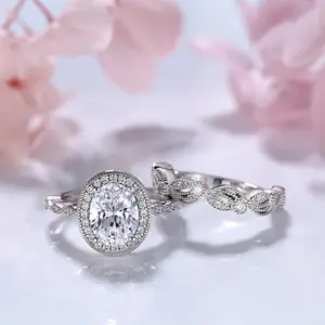 S925 anel de prata, padrão oco 6*8, em formato de ovo, zircônia, combinação, moda feminina, anel de noivado, atacado