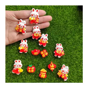 Red Good Fortune Rabbit Spring Festival Chinese Traditional Culture Health Wealth Cute Flatback Beads for Decor