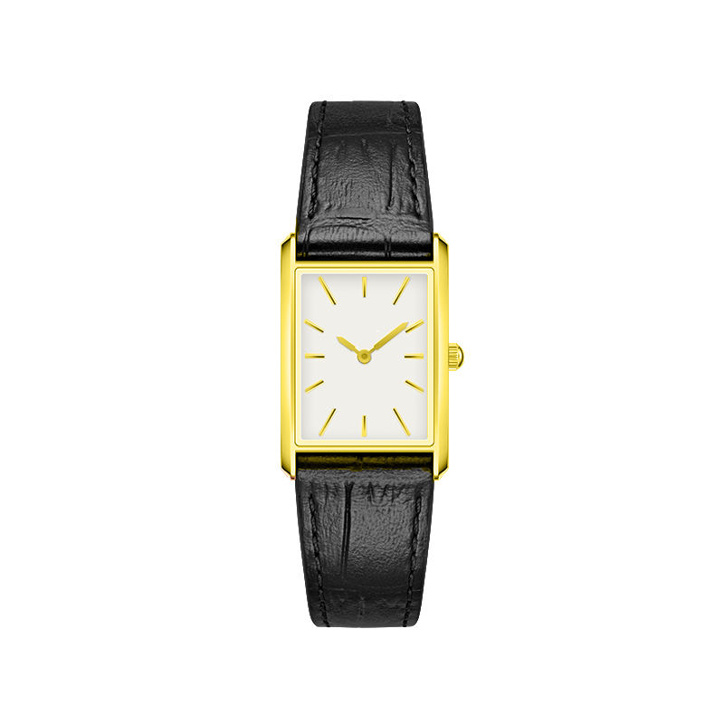 Gold Case leather square watch