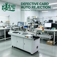 Machine de production à fonctionnement continu avec séparation de cartes, alimentation, encodeur RFID, marquage laser à fibre, inspection OCR et rejet pneumatique