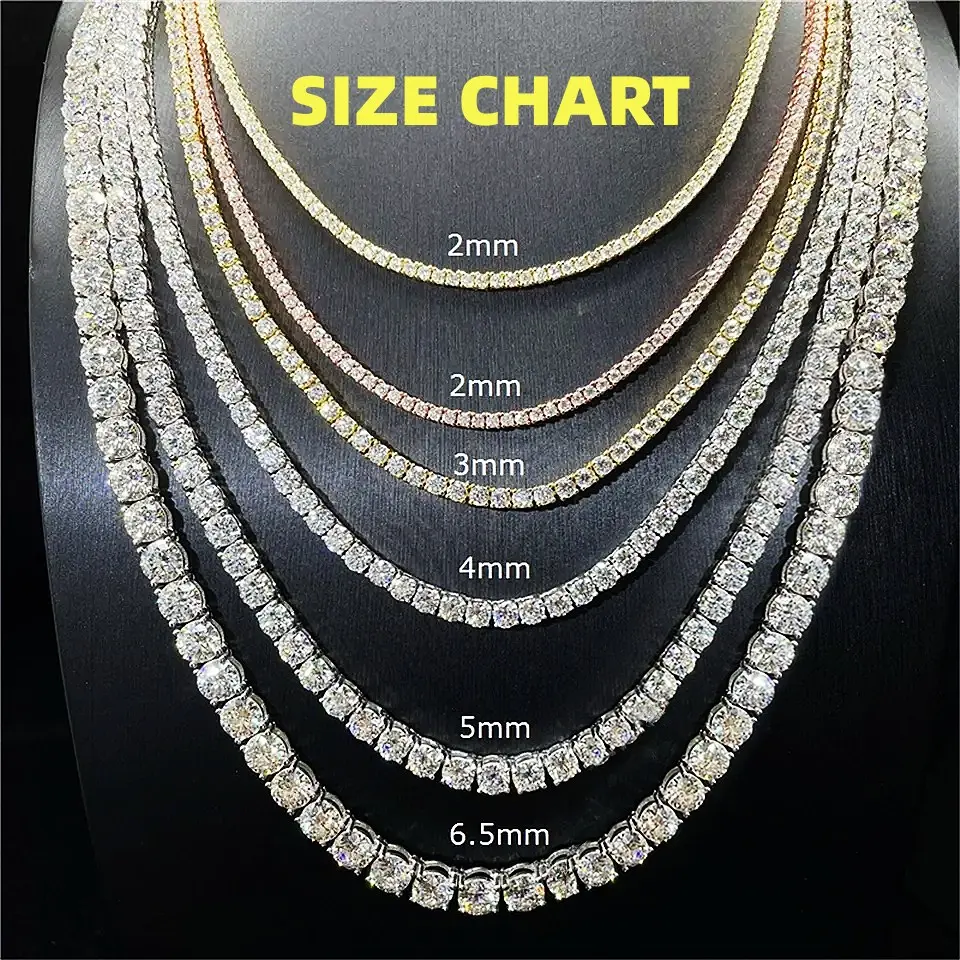 Hip hop moissanite vvs 925 prata esterlina, colar de tênis, diamante, para homens e mulheres, 3mm/4mm/5mm/6.5mm