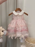 Nouvelle robe d'été pour filles en dentelle rose avec nœud papillon - Robe de princesse sans manches Lolita
