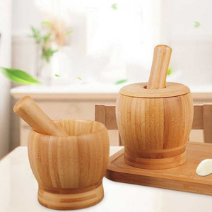 Wooden Garlic Mortar And Pestle Set Manual <b>Herb</b> <b>Grinder</b> For Kitchen Use Durable Hand Wash Only - Product Image 1