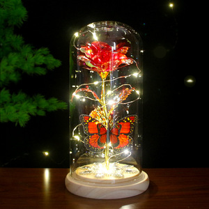 Lámpara de Cristal con Forma de Rosa Galaxia, con Mariposa y Cristal de Diamante, Luz LED Hecha a Mano, Base de Madera, Luz Nocturna de Rosa Eterna - Product Image 2