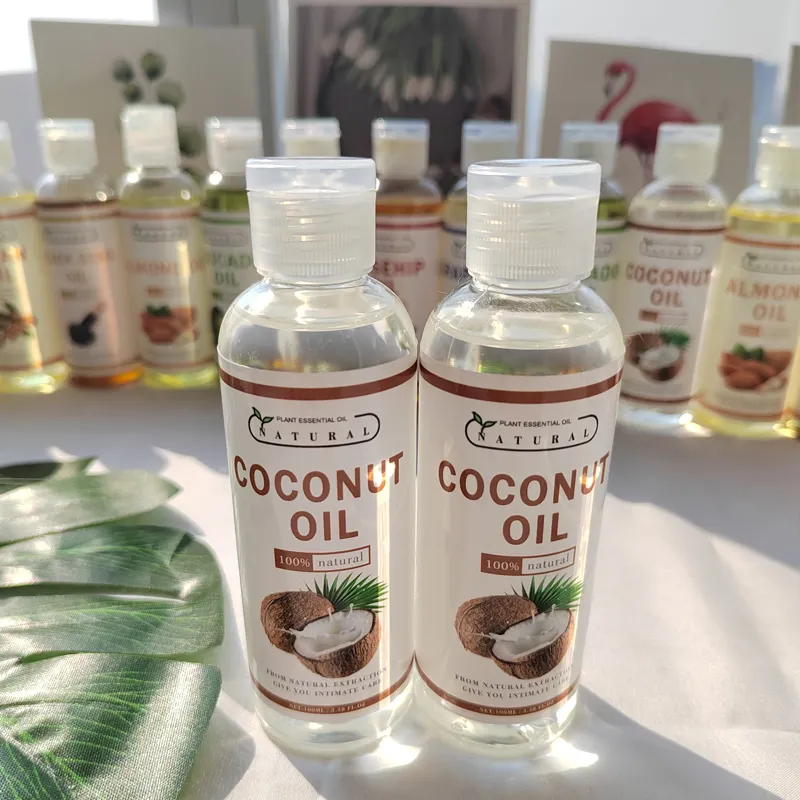 Private Label Groothandel 100% Pure Biologische Drager Olie Kokosnoot Huidverzorging Olie Gefractioneerde Kokosolie Bulk