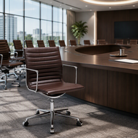Fauteuil de bureau exécutif moderne pivotant en cuir PU, dossier bas, réglable en hauteur, base 5 étoiles en alliage d'aluminium
