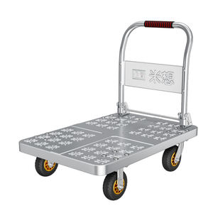 भारी शुल्क स्टील प्लेटफॉर्म ट्रॉली 500 किलोग्राम भार 6 इंच 150 मिमी गोल्ड प्लेटेड व्हील फोल्डेबल हैंडल कोल्ड रोल्ड स्टील डेक - Product Image 1