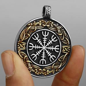 Men's Gold & Silver Norse Viking Aegishjalmur Helm Awe Pendant <b>Necklace</b> Vintage Rune <b>Compass</b> Amulet Charm Pendant - Product Image 3