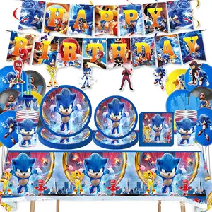 Kinder Papierparty Geschirr-Set 10 Gäste - Teenager-Jungen blaues Geburtstagszubehör Frohe Geburtstag DIY Heim-Party-Dekoration X0283