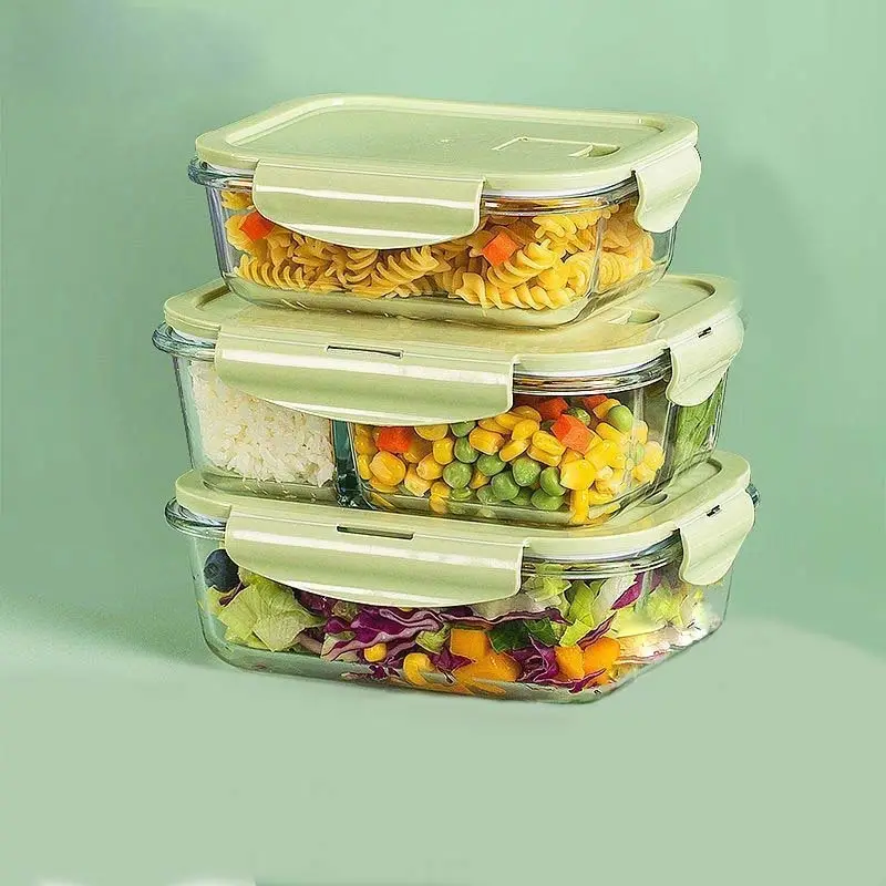 Food Storage Container Hot Selling Borosilicate Glass Bento Lunch Box Storage Tubs Storage Boxes & Bins Plastic Sealed Lid