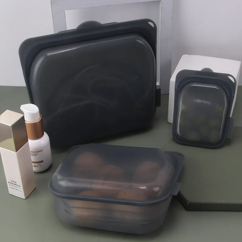 2023 wadah makanan segar anti bocor kemasan tas penyimpanan makanan silikon pengunci mandiri dapat digunakan kembali
