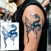 Autocollants de tatouage temporaires non toxiques et sans eau pour homme, motif crâne de renard réaliste et serpent bleu foncé, tenue 2 semaines, pour décoration du cou et du corps