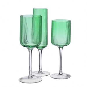Verre à vin unique en cristal sans plomb à long pied, design classique à nervures colorées, 500-1000 ml, pour vin rouge, cocktail - Product Image 2