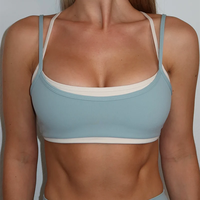 Soutien-gorge de sport pour femme OEM personnalisé, col en U, bretelles réglables, dos croisé ouvert, haute élasticité, effet push-up, double couche contrastante, pour coussinets amovibles