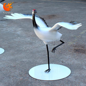 Sculpture d'oiseau grue à couronne rouge en acier inoxydable pour extérieur, peinte, décoration animale paysagère, produit artisanal en métal - Product Image 2