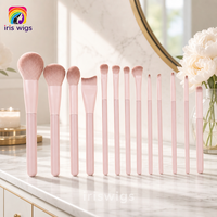 Iriswigs – Ensemble de 13 pinceaux de maquillage rose pêche, professionnels, en poils synthétiques doux, pour le visage, les fards à paupières, le blush et le blending, pour débutants