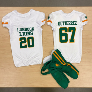 Conjunto de Uniforme de Fútbol Americano para Niñas Lubbock Lions, Cuello en V, Malla Transpirable, Sublimado, 100% Poliéster, Color Blanco - Product Image 2