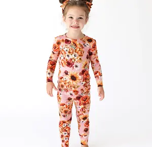 Goedkope Prijs Cartoon Kinderen Pjs Meisjes Nachtkleding Custom Print Schattige Bloem Pyjama Set Voor Kinderen Herfst Pyjama Voor Kinderen