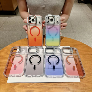 Coque de téléphone magnétique transparente dégradée avec support d'objectif pour iPhone 17 18 Pro Max 18Pro 17Pro, protection antichoc, coque arrière - Product Image 1