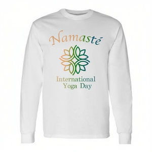 Camiseta de Manga Larga con Cuello Redondo de Algodón Unisex para el Día Internacional del Yoga, Diseño Namaste Lotus, Ecológica, Ropa Promocional - Product Image 2