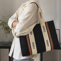 Sac fourre-tout en toile structuré personnalisé avec poignée supérieure, sangle en sangle contrastante, impression de logo personnalisée, broderie, taille personnalisable