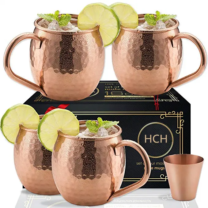 Probe verfügbar Russische Moskauer Maultier Kupfer becher Set mit 4 Cocktail bechern mit Geschenk box