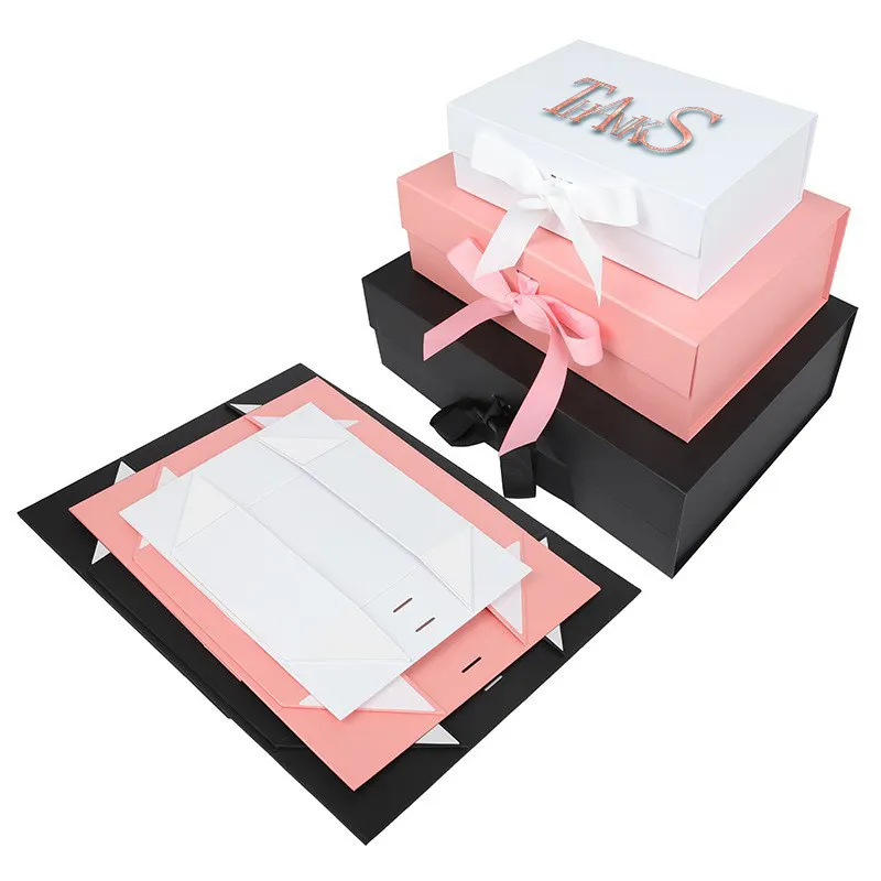 Handmade Customized Printing Gold Stamping Luxury Gift Foldable Boxes Magnetic Packaging Boxes With Ribbon