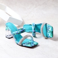 Sandali con tacco in vetro stile europeo scarpa da donna bianco nero rosa verde punta quadrata diamante Glitter pantofole tacco per donna